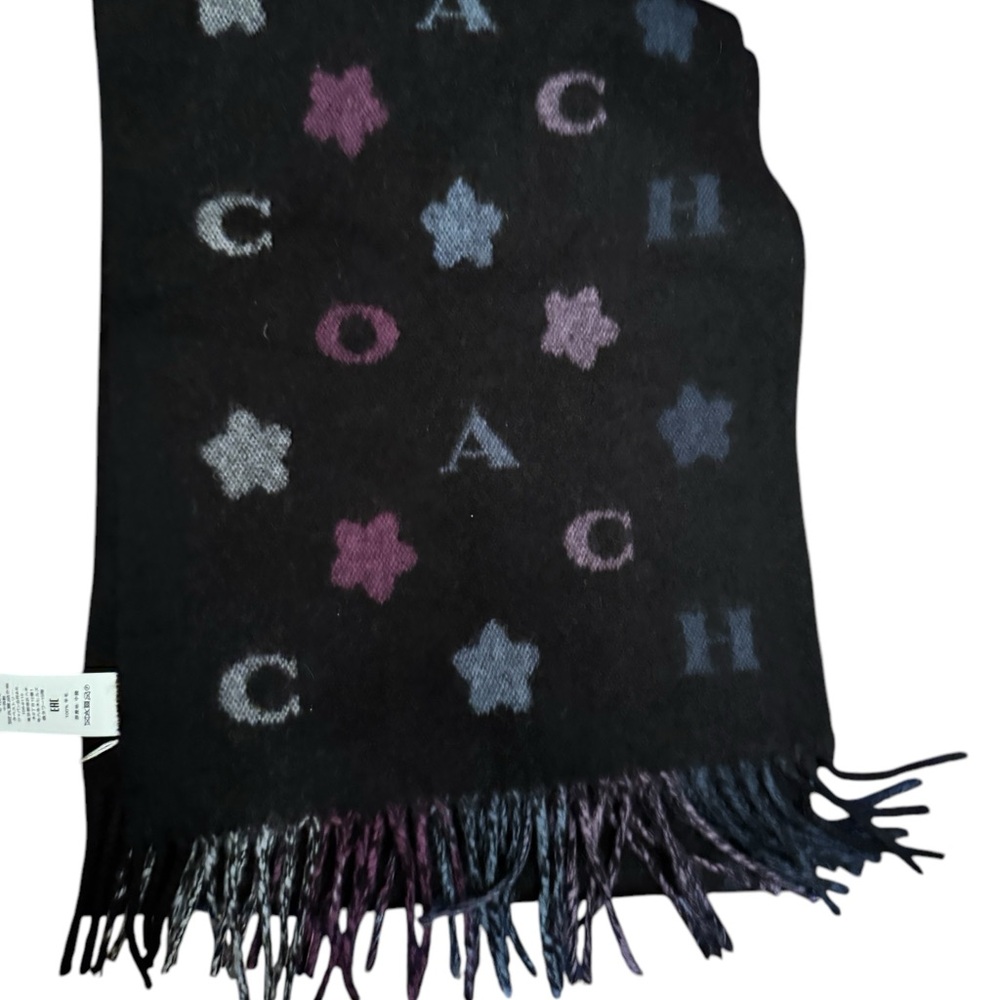 Coach Scarf NWOT- COACH Women's Stars Striped Print Muffler in Black Multi color